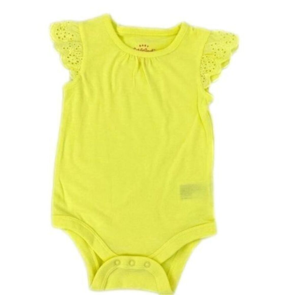 Cat & Jack Yellow Eyelet Flutter Sleeve Bodysuit Onsie New 6-9 Months